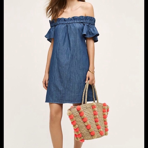 Anthropologie Dresses & Skirts - Anthropologie Off Shoulder Denim Dress Size L